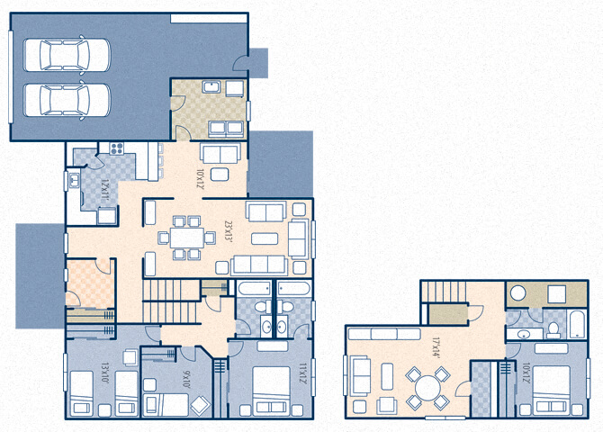 Floor plan for 4 beds, 3 baths, 2489 sqft